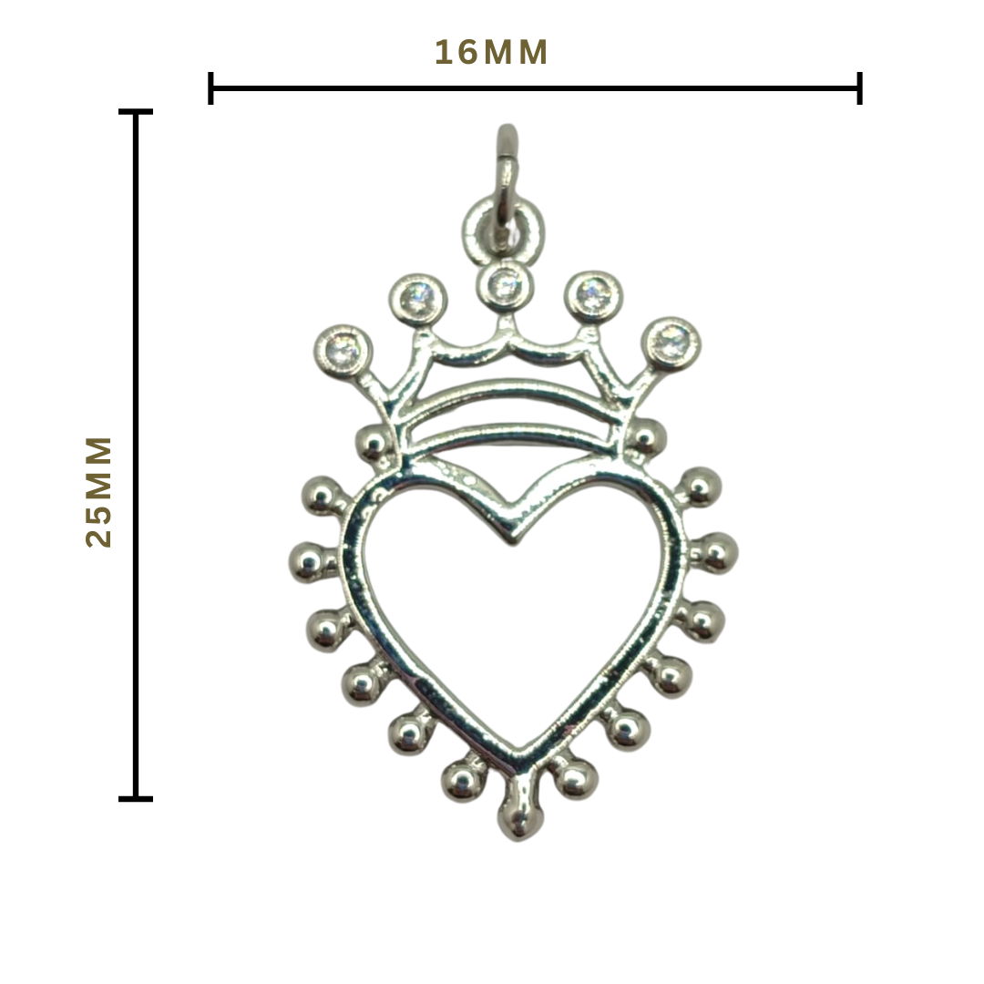 ORO CHINO DIJE CORAZON CON CORONA PLATEADO 3