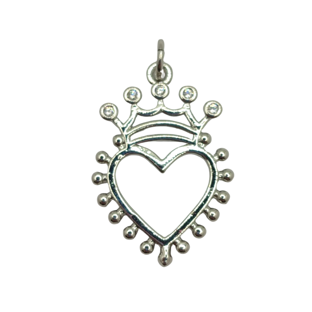 ORO CHINO DIJE CORAZON CON CORONA PLATEADO