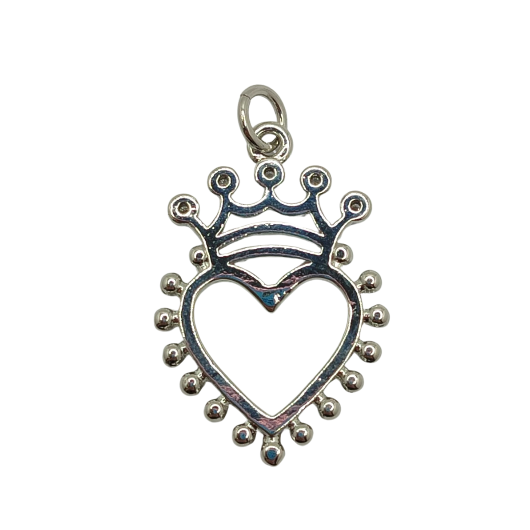 ORO CHINO DIJE CORAZON CON CORONA PLATEADO 2