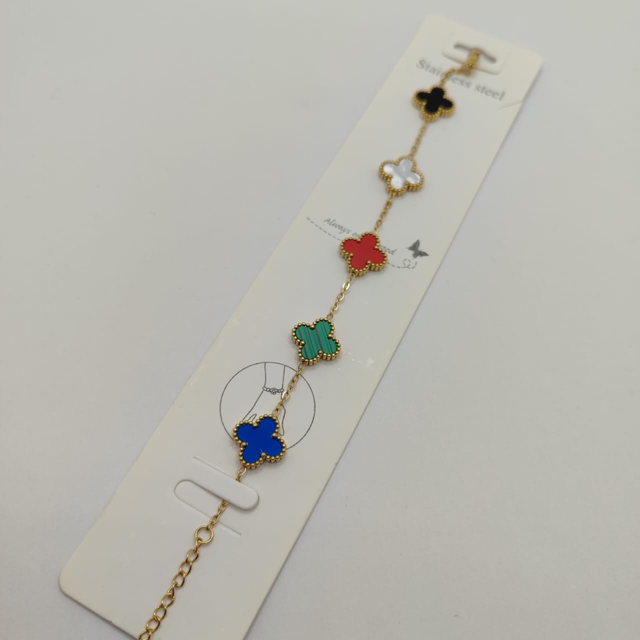 PULSERA DE TREBOL NEGRO/BLANCO/ROJO/VERDE/AZUL