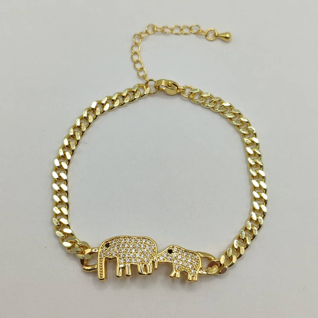 PULSERA CON CONECTOR DE DOS ELEFANTES ESLABON CUBANO