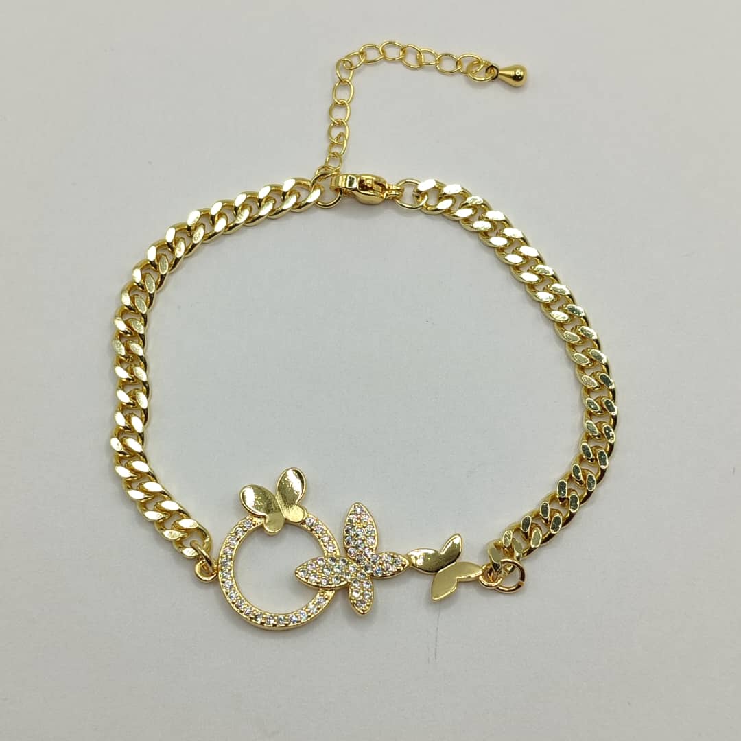 PULSERA CONECTOR CIRCULAR CON MARIPOSA ESLABON CUBANO