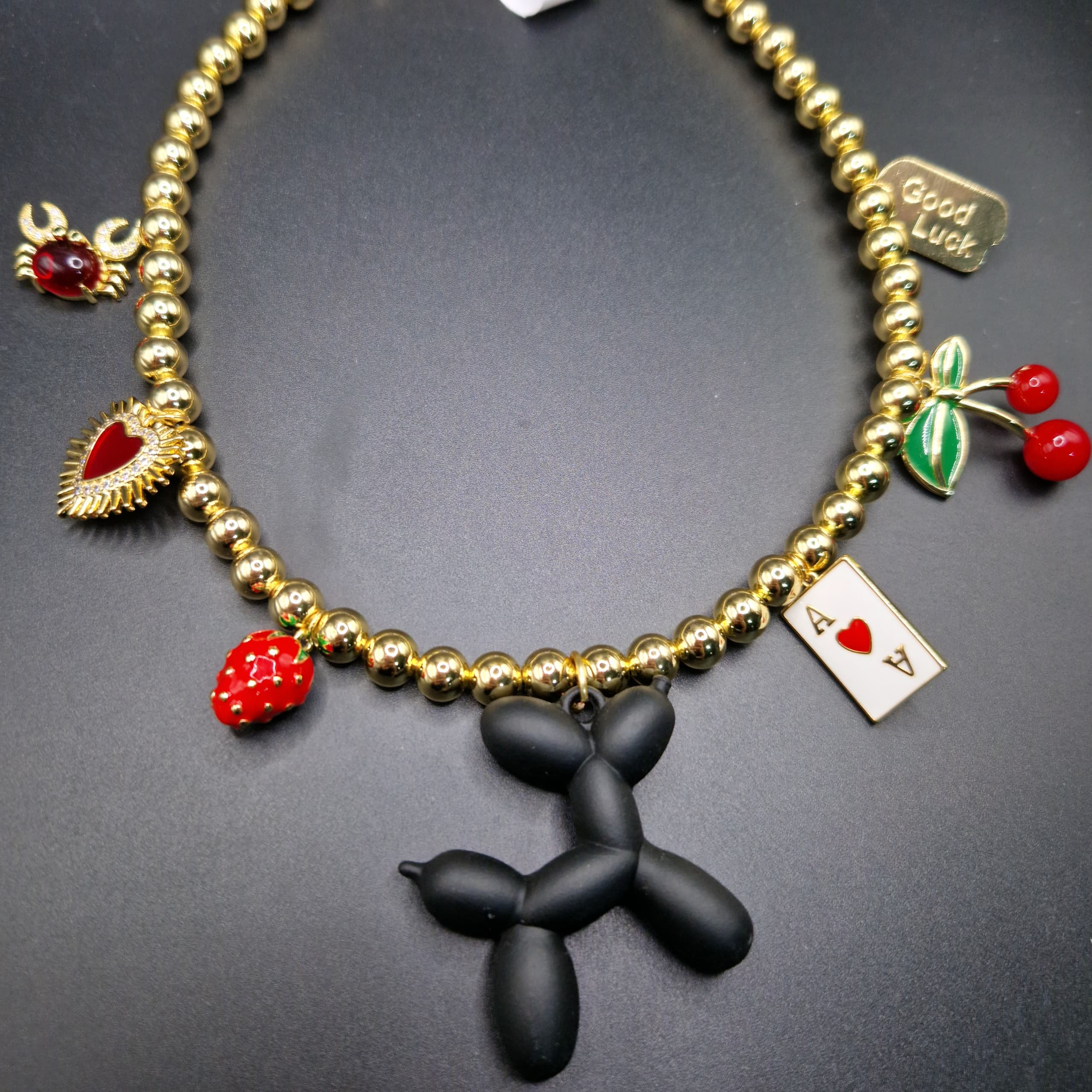COLLAR CANGREJO/CORAZON/FRESA/CACHORRO/POKER/CEREZA/GOOD LUCK