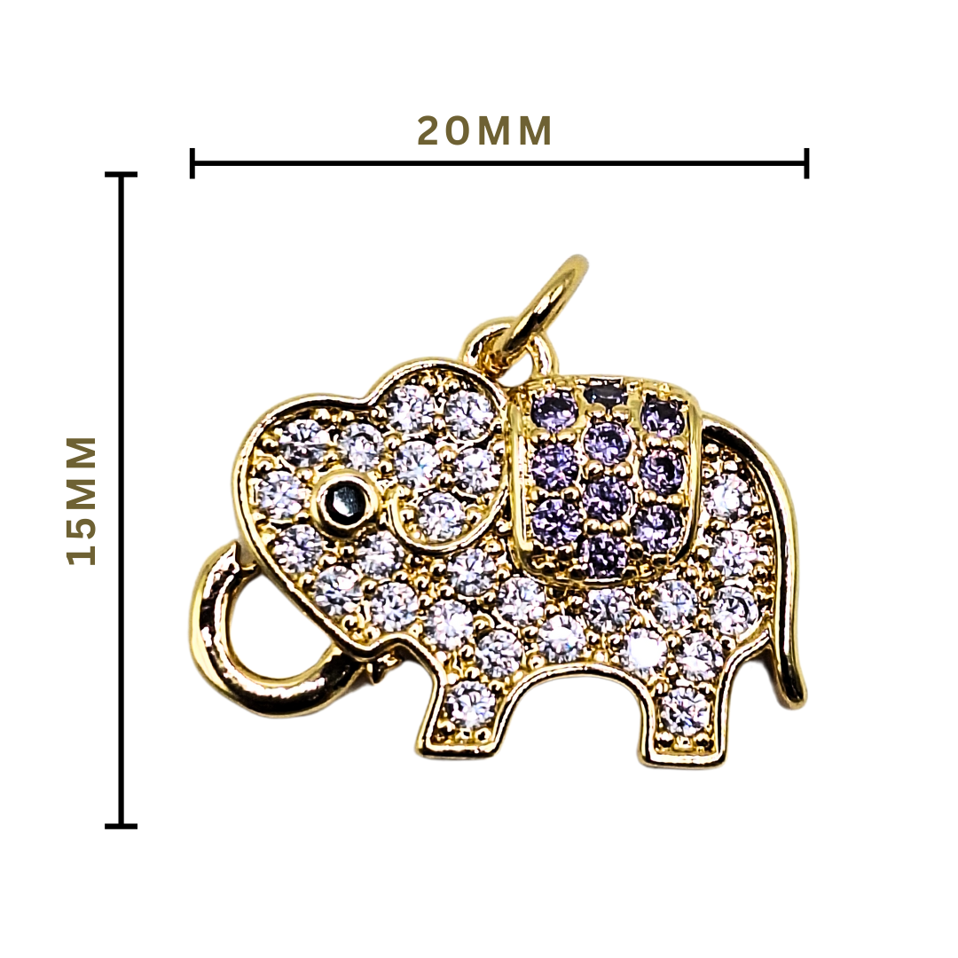DIJE ELFANTE CON CIRCONES BLANCO Y MORADOS 2