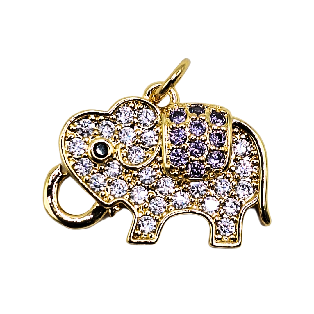 DIJE ELFANTE CON CIRCONES BLANCO Y MORADOS