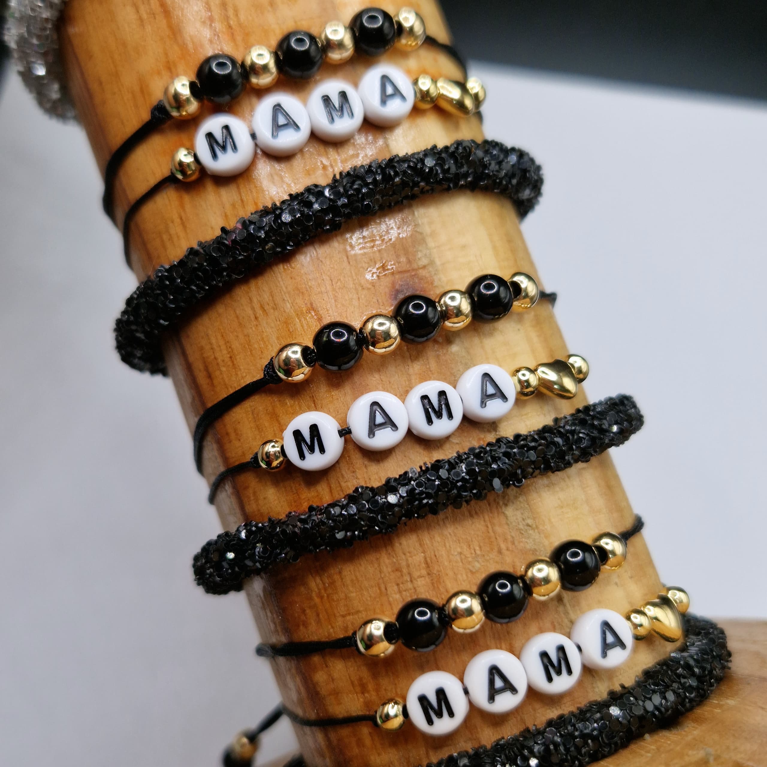 SET PULSERAS MAMA NEGRO 3 PIEZAS