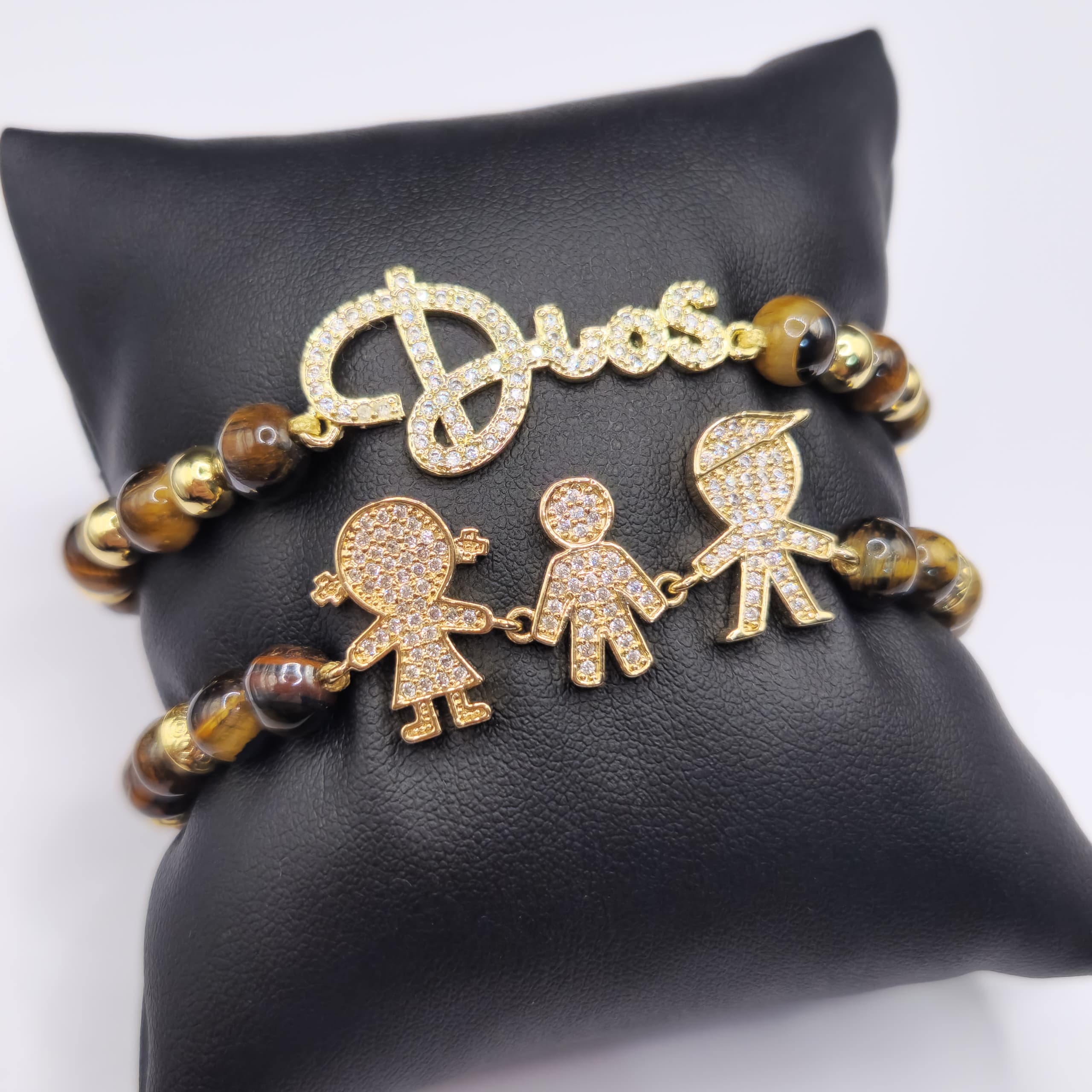 PULSERA OJO DE TIGRE CON DIJE CONECTOR