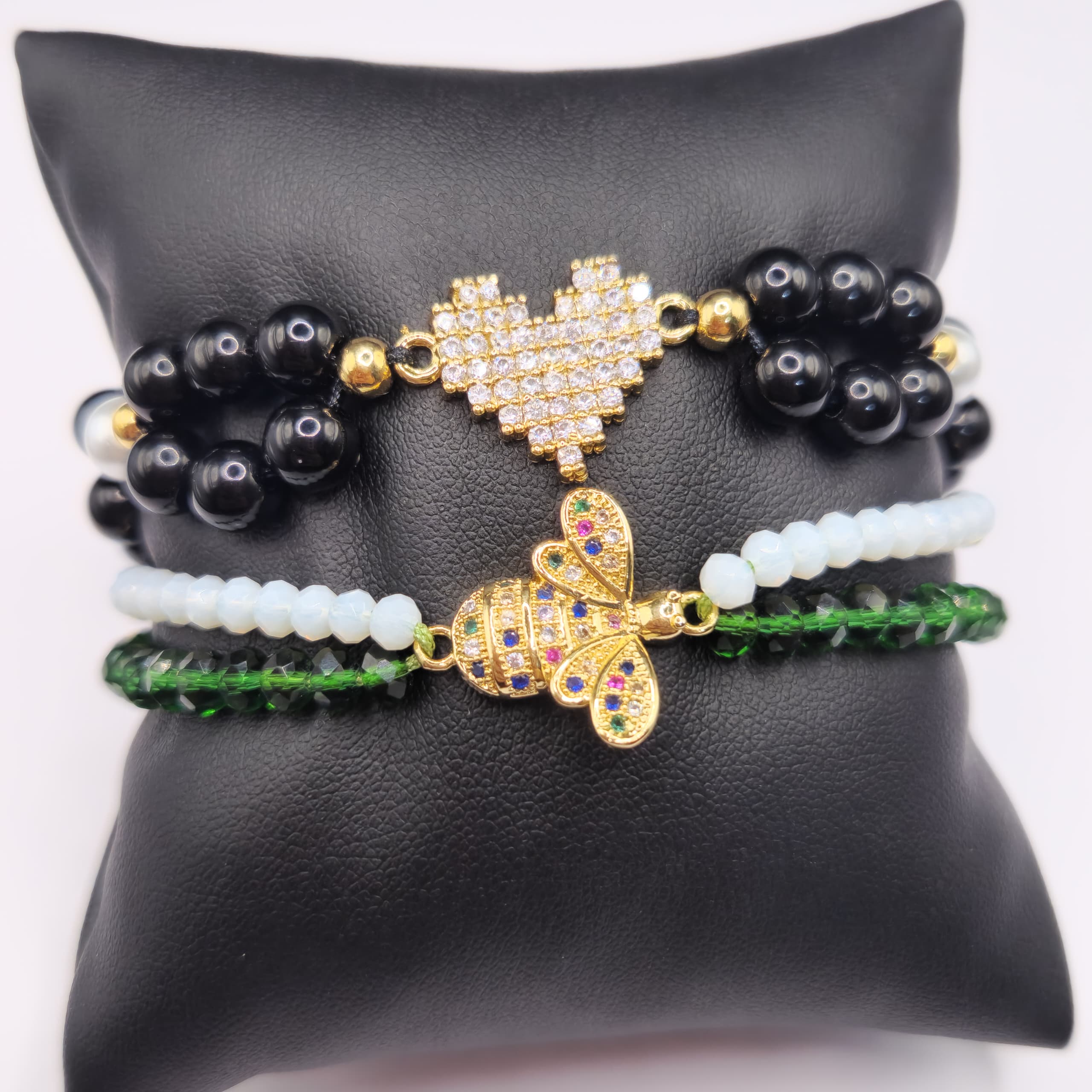PULSERA DE CRISTAL Y PIEDRA ONIX DE DAMA