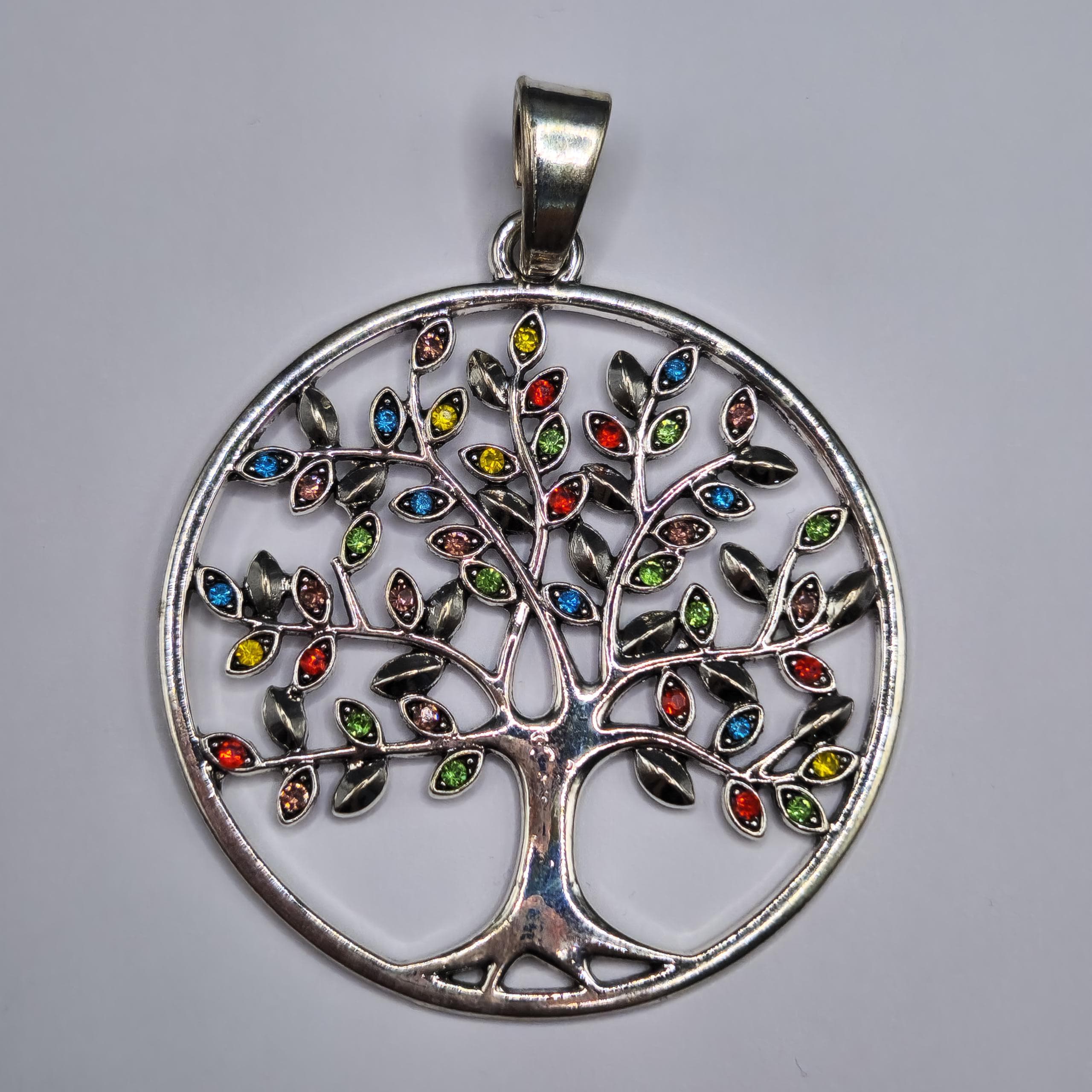 SILVER DIJE ARBOL DE LA VIDA CON CRISTALES DE COLORES
