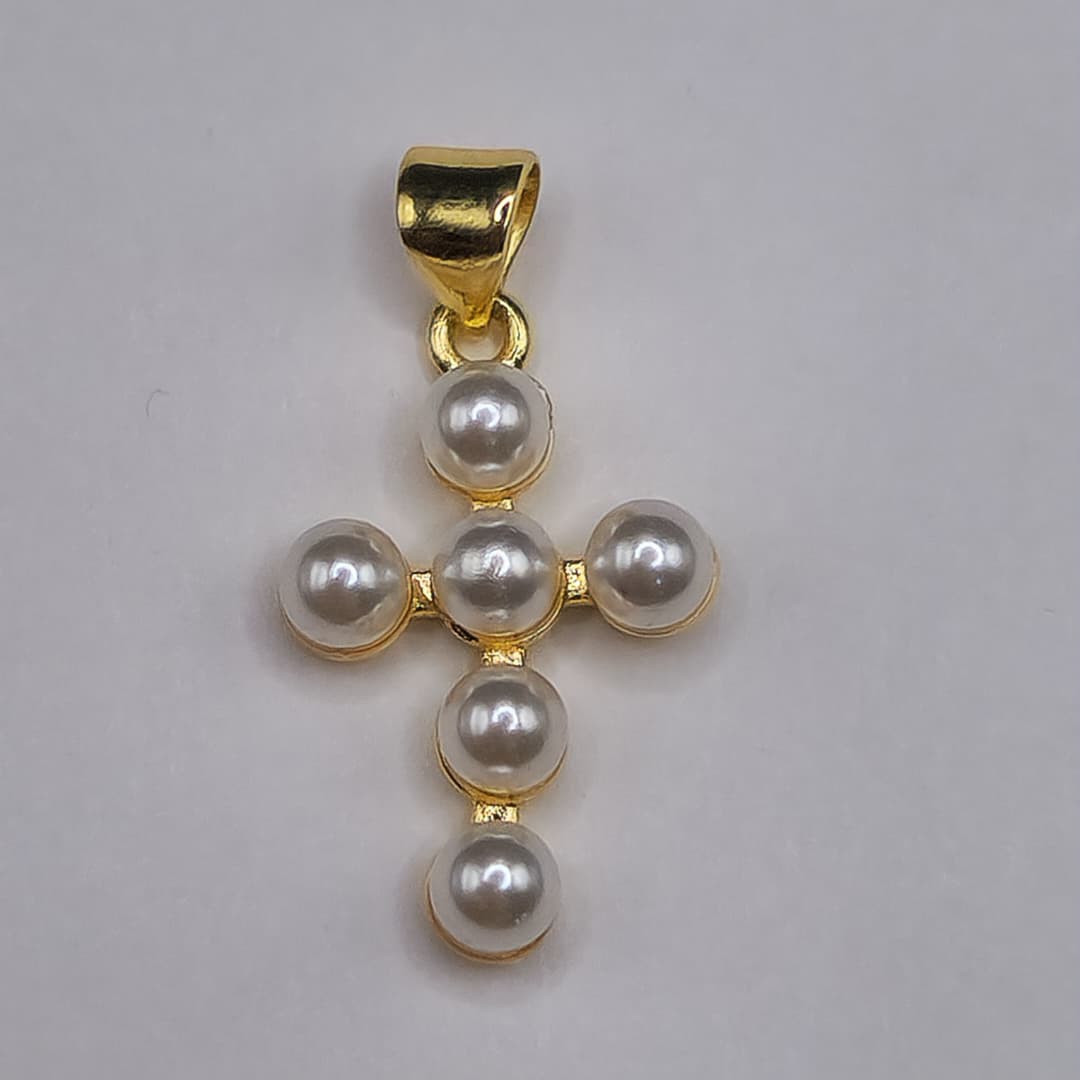 ORO CHINO DIJE CRUZ CON PERLA