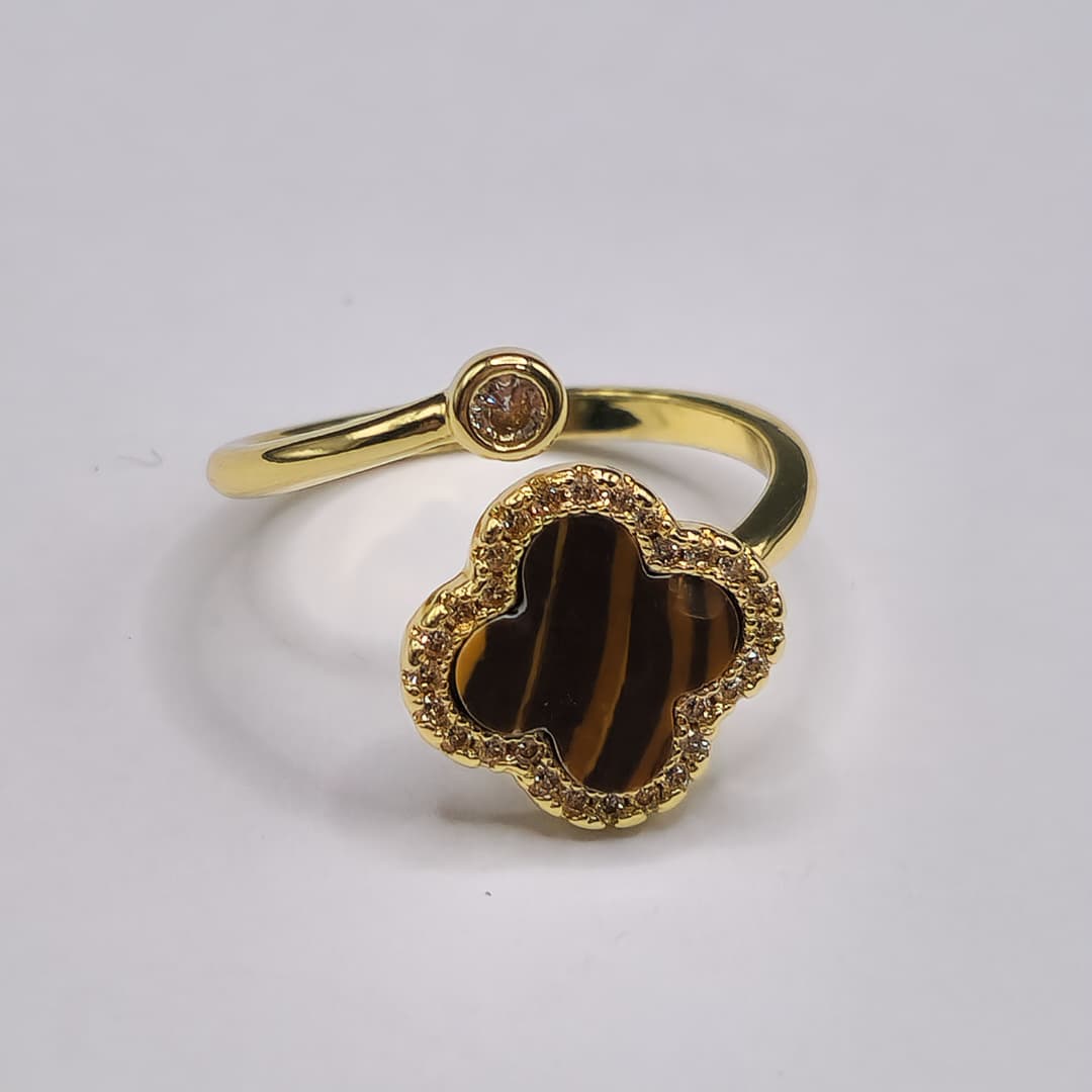 ANILLO TREBOL OJO DE TIGRE
