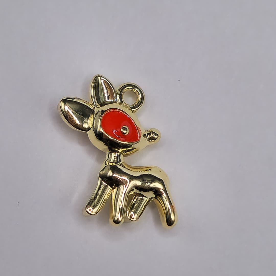 DIJE DE NAVIDAD RENO  DORADO CON ROJO