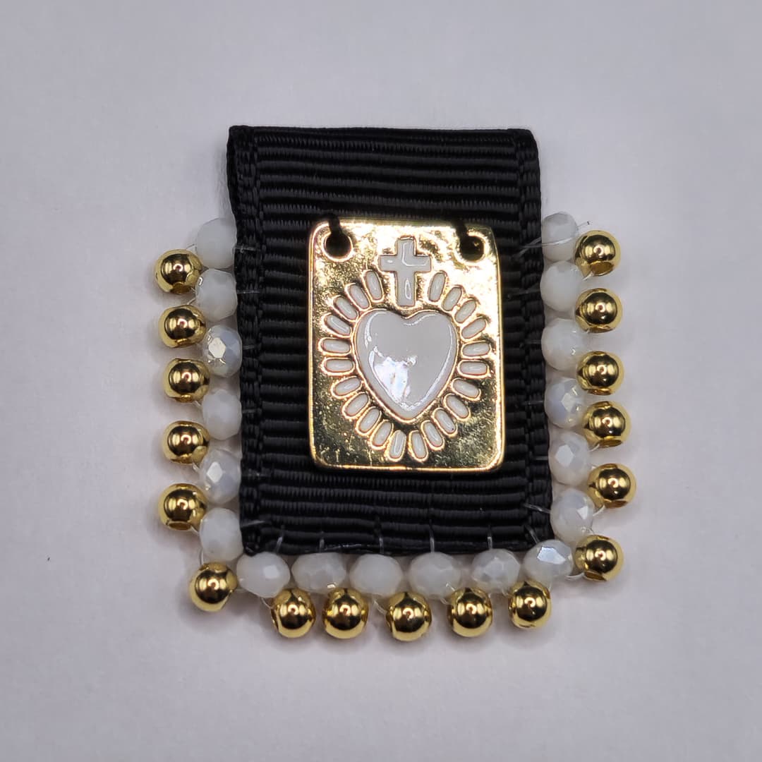 ORO CHINO ESCAPULARIO DE TELA NEGRO DE SAGRADO CORAZON