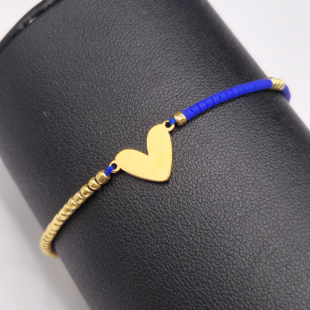 PULSERA DE MIYUKI AZUL REY CON CORAZON CONECTOR