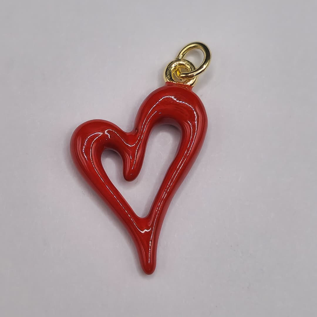 ORO CHINO DIJE CORAZON ROJO HUECO 16X25MM