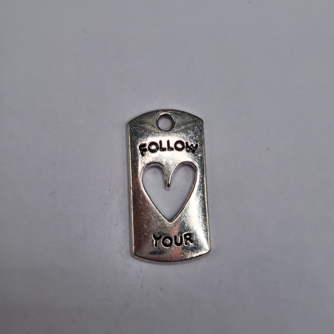 SILVER DIJE PLACA DE FOLLOW YOUR CON CORAZON 10X20MM