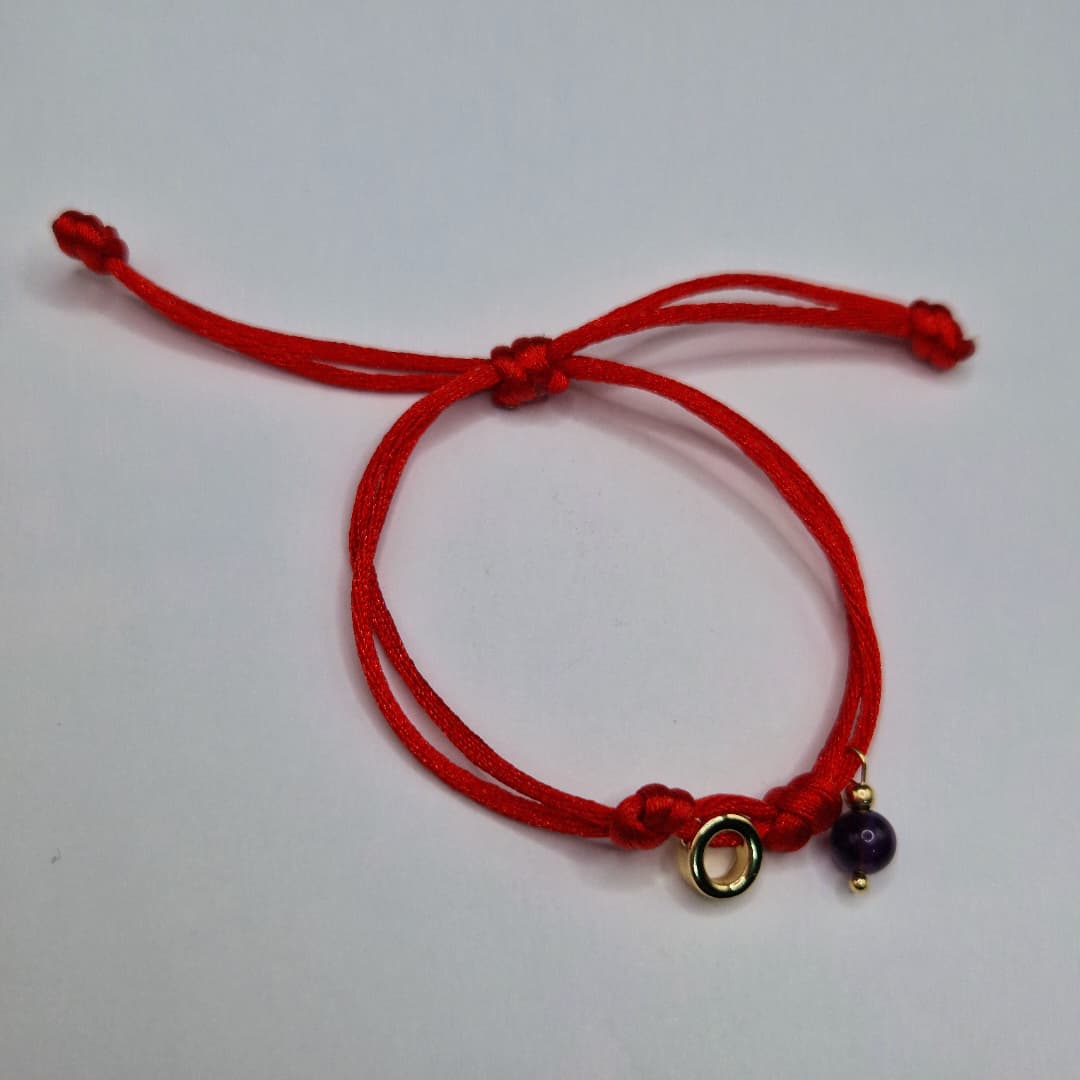 PULSERA COLA DE RATON CON INICIAL Y PIEDRA AMATISTA