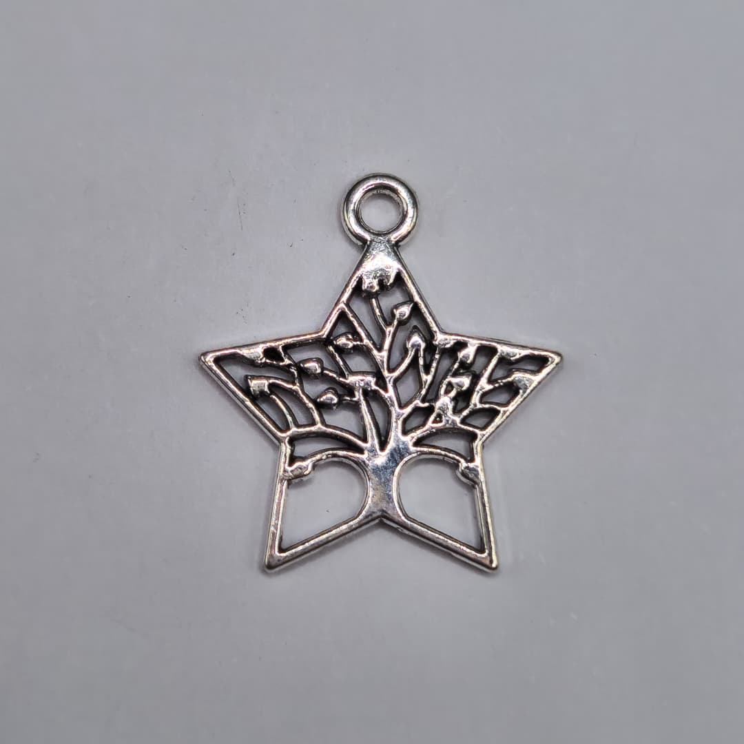 SILVER DIJE DE ESTRELLA CON ARBOL DE LA VIDA 25X27MM