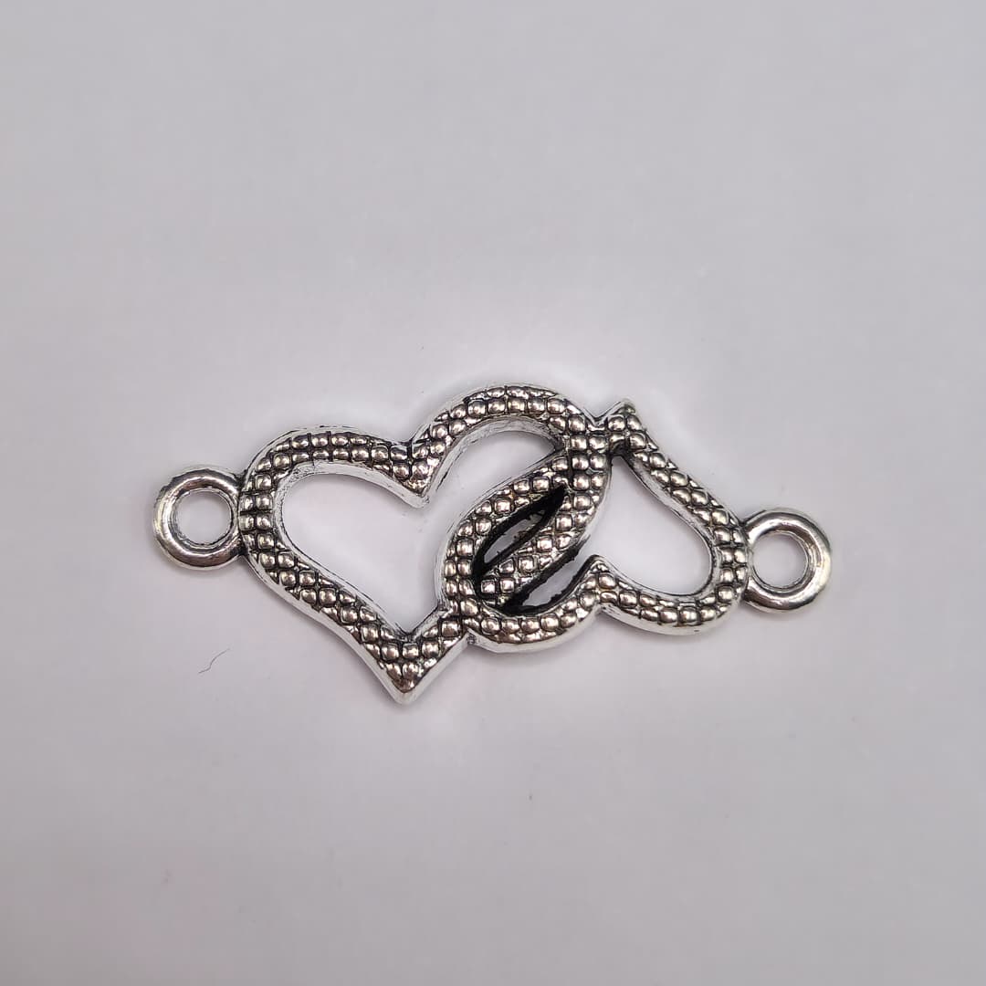 SILVER CONECTOR DE CORAZON DOBLE 12X27MM