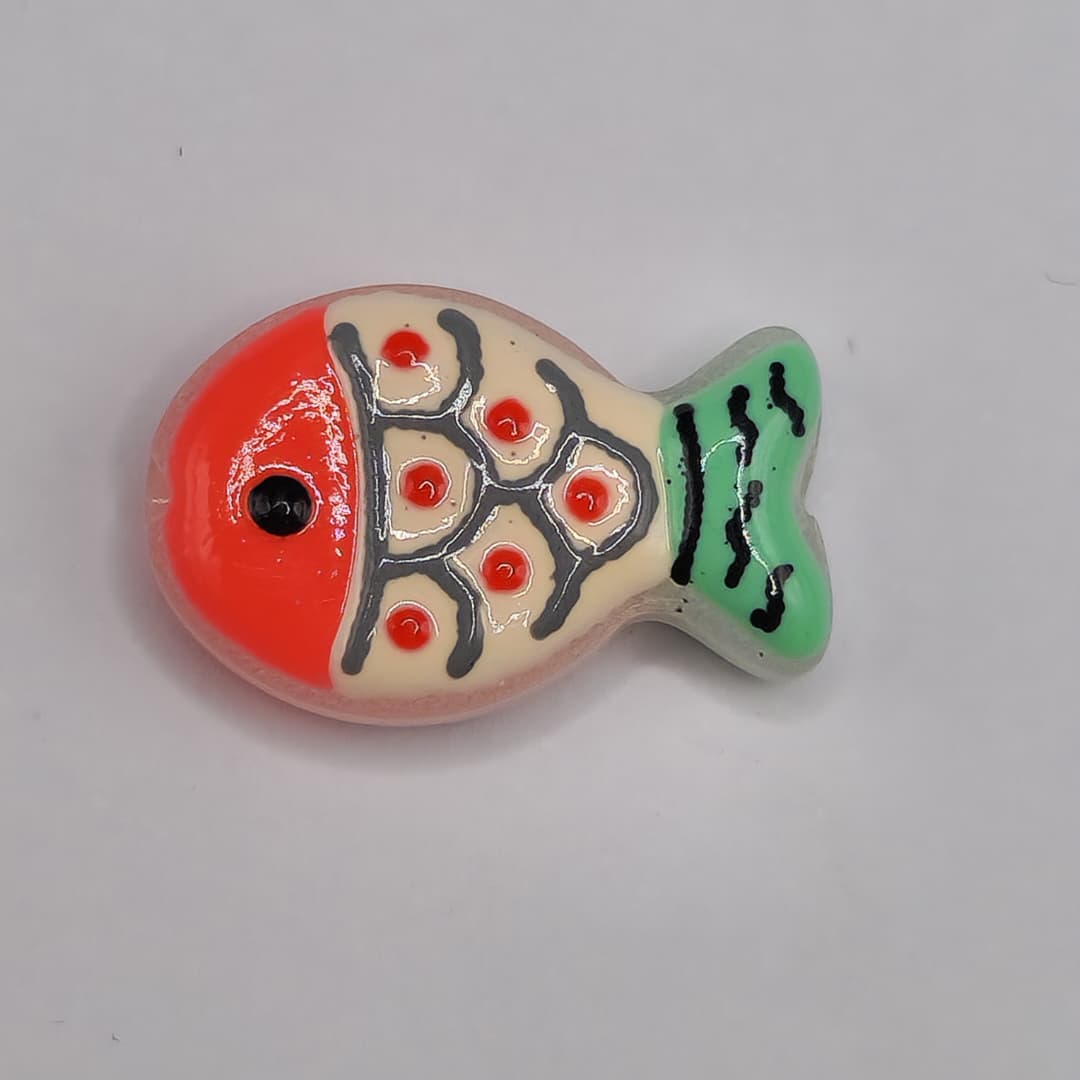 MURANO PASADOR PEZ FUCSIA/BLANCO/TURQUESA CON LINEAS GRISES