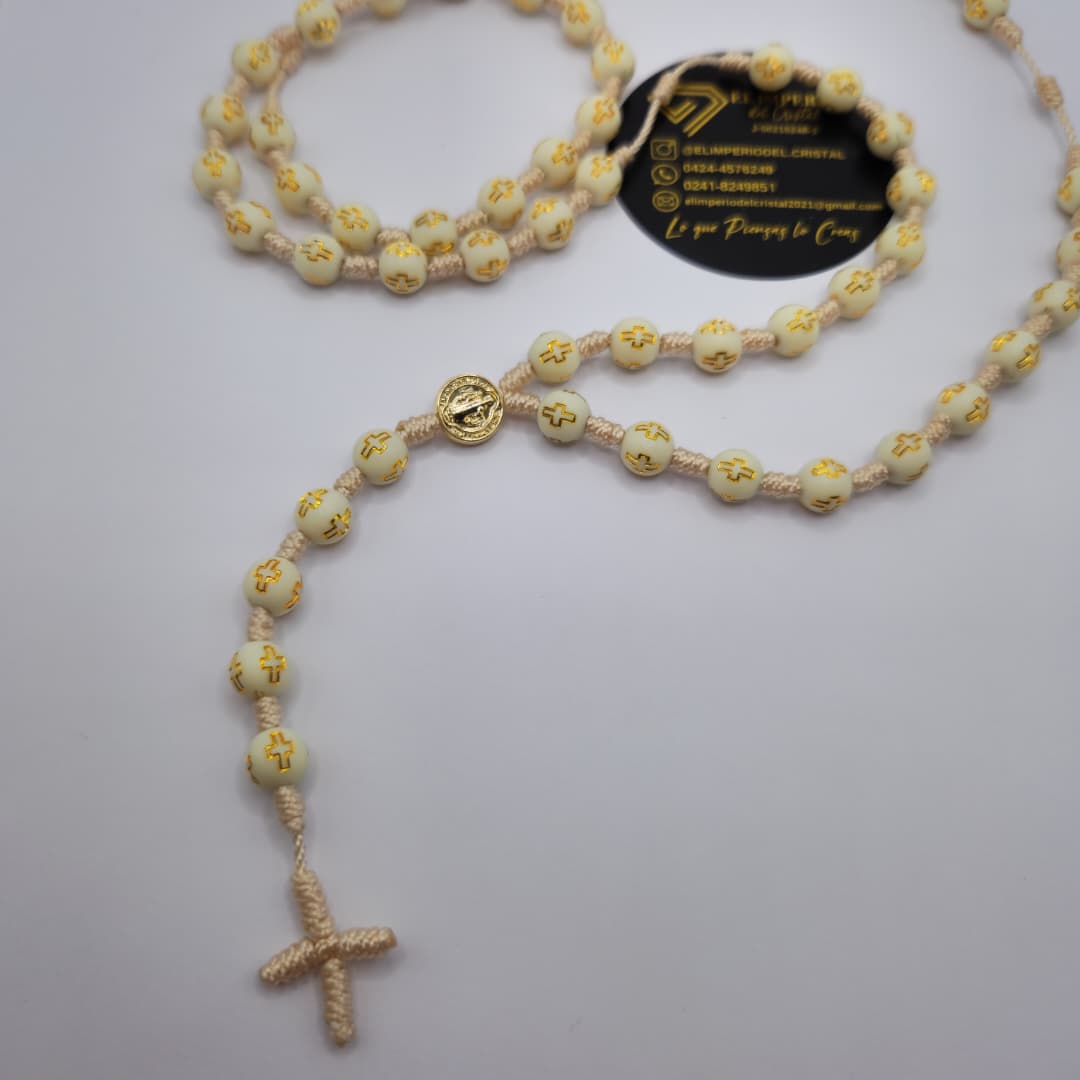 ROSARIO DE TERLENCA CON ESFERAS DE CRUZ , Y CRUZ TEJIDA