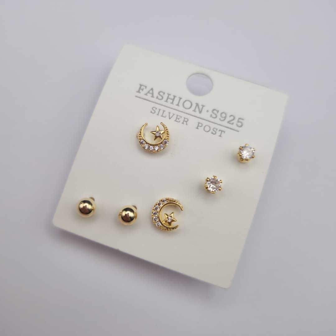 SET DE ZARCILLO DE 3 PIEZAS MEDIA LUNA Y ESTRELLA