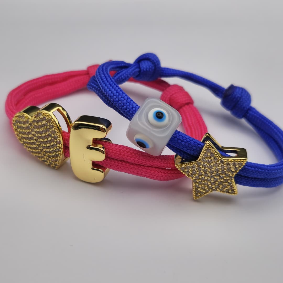 PULSERA PARACORD CON 2 DIJES CIRCON/ORO CHINO