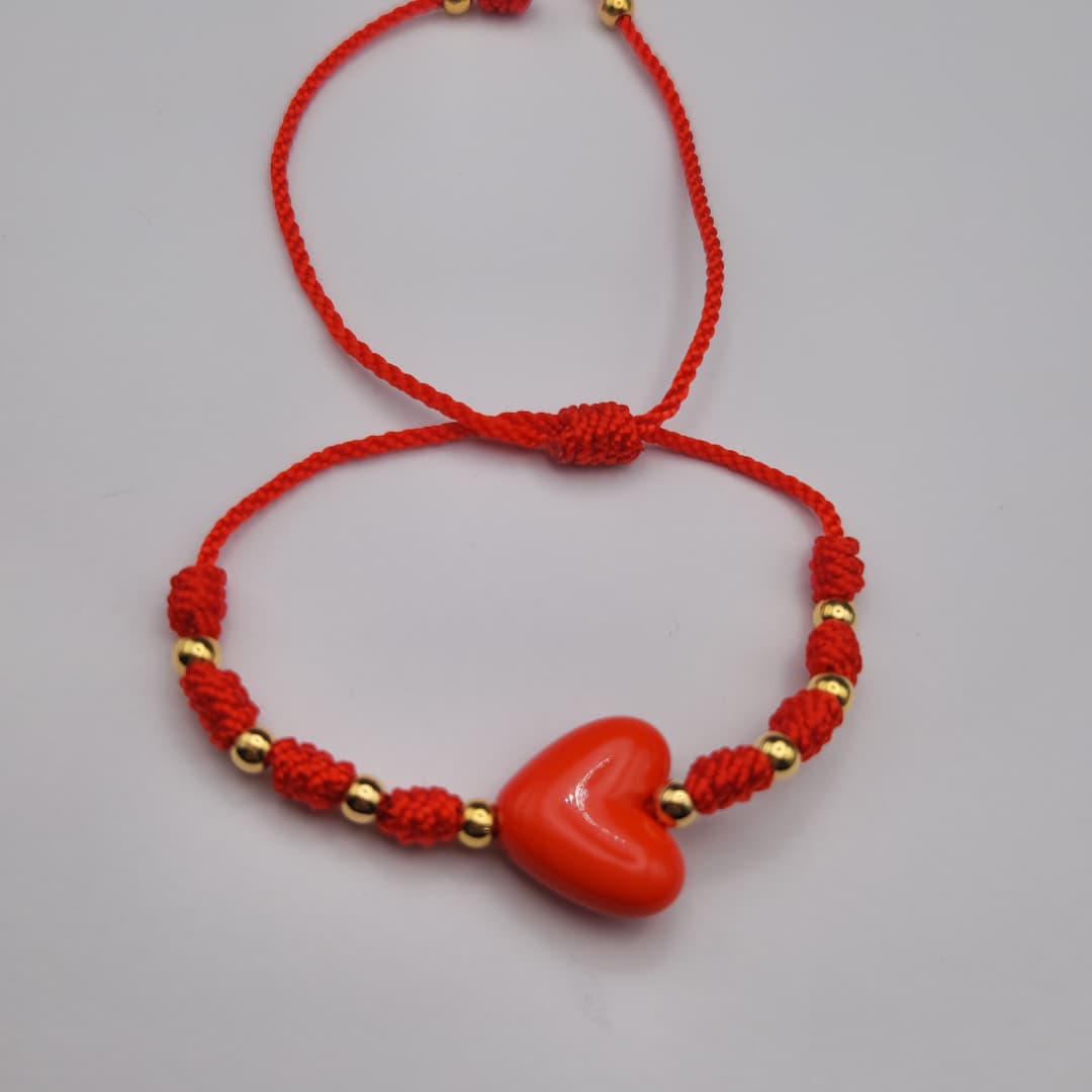 PULSERA TERLENCA ROJA CON BALINES Y CORAZON