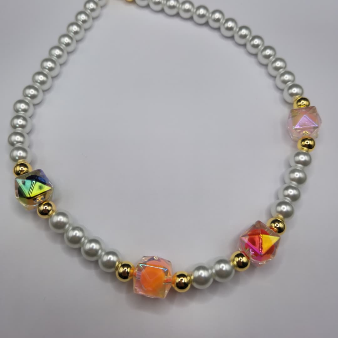 COLLAR PERLA/ESFERAS DIAMANTADAS