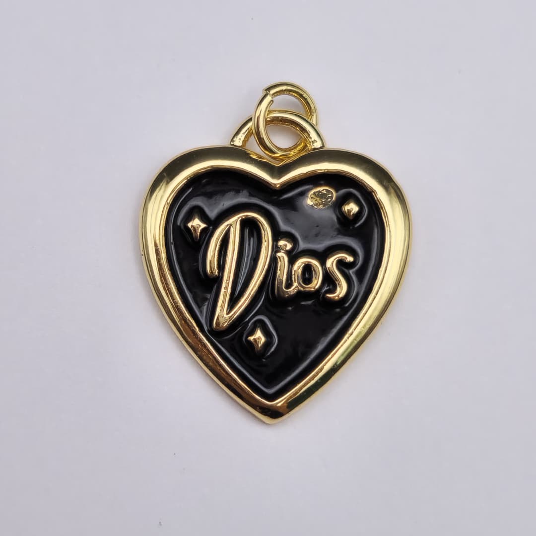 ORO CHINO CORAZON DIOS NEGRO 17X20MM