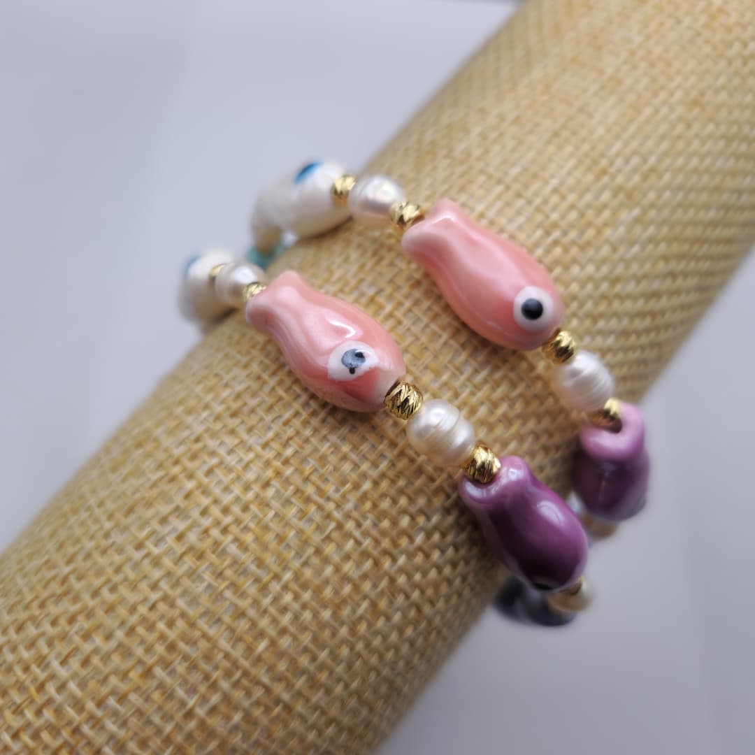 PULSERA PECES DE MURANO CON PERLA CULTIVADA