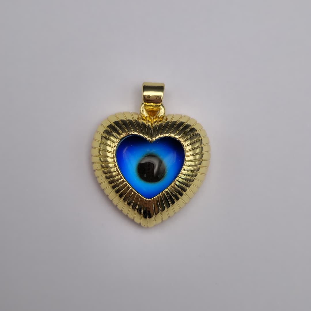 ORO CHINO OJO TURCO DORADO DE CORAZON CON AZUL 19MM