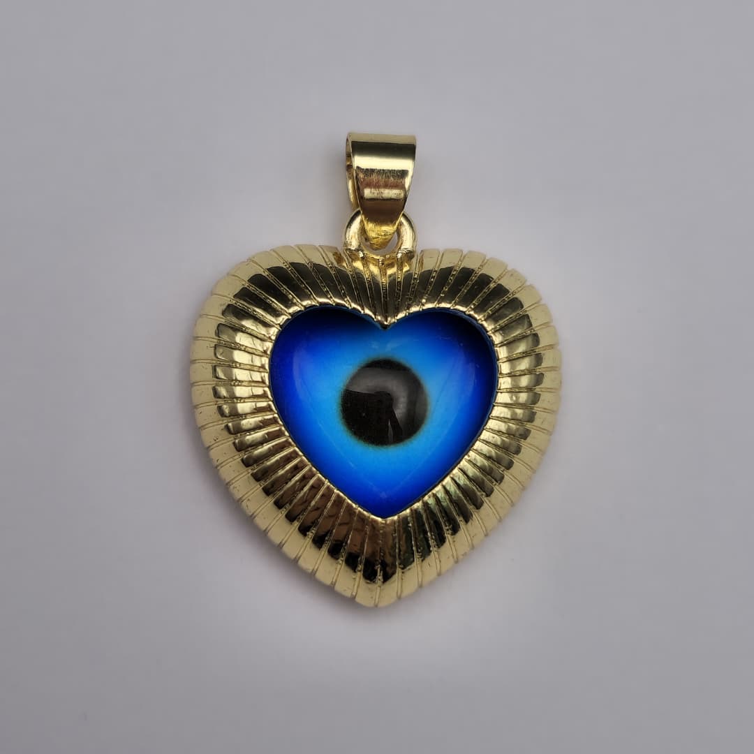 OJO TURCO DORADO DE CORAZON CON AZUL 22MM