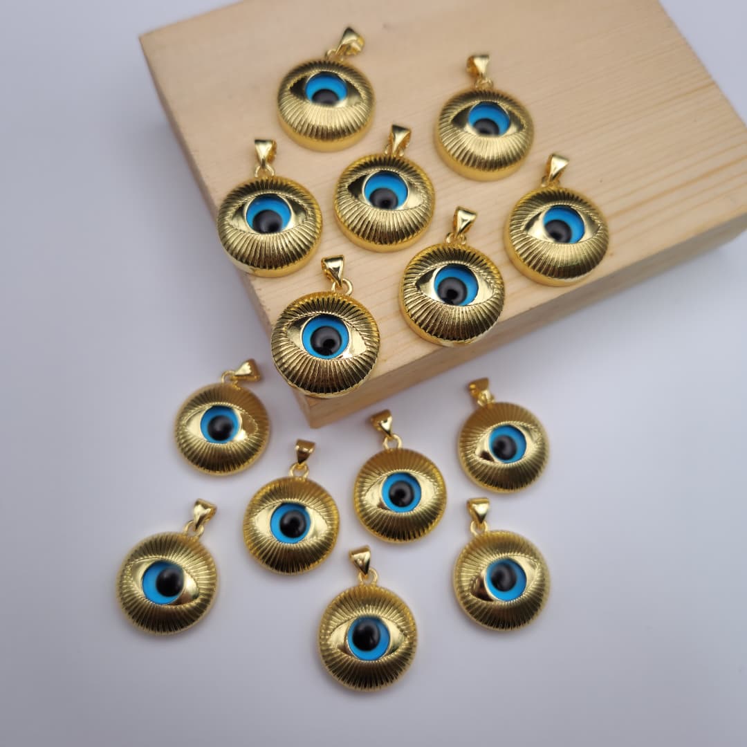 ORO CHINO OJO TURCO DORADO CON AZUL 18MM 4