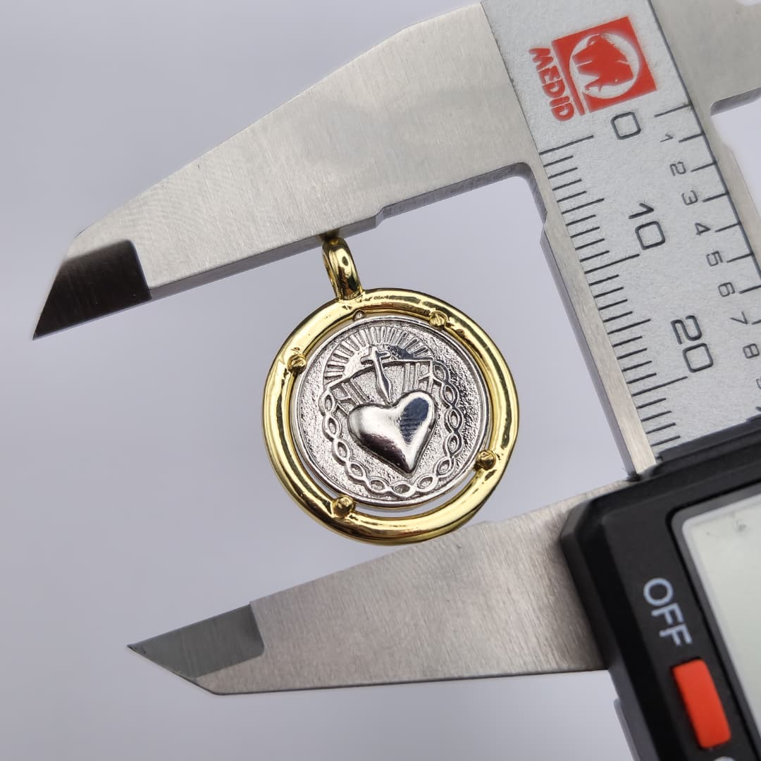 ORO CHINO MEDALLA SAGRADO CORAZON CON PLATEADO 3