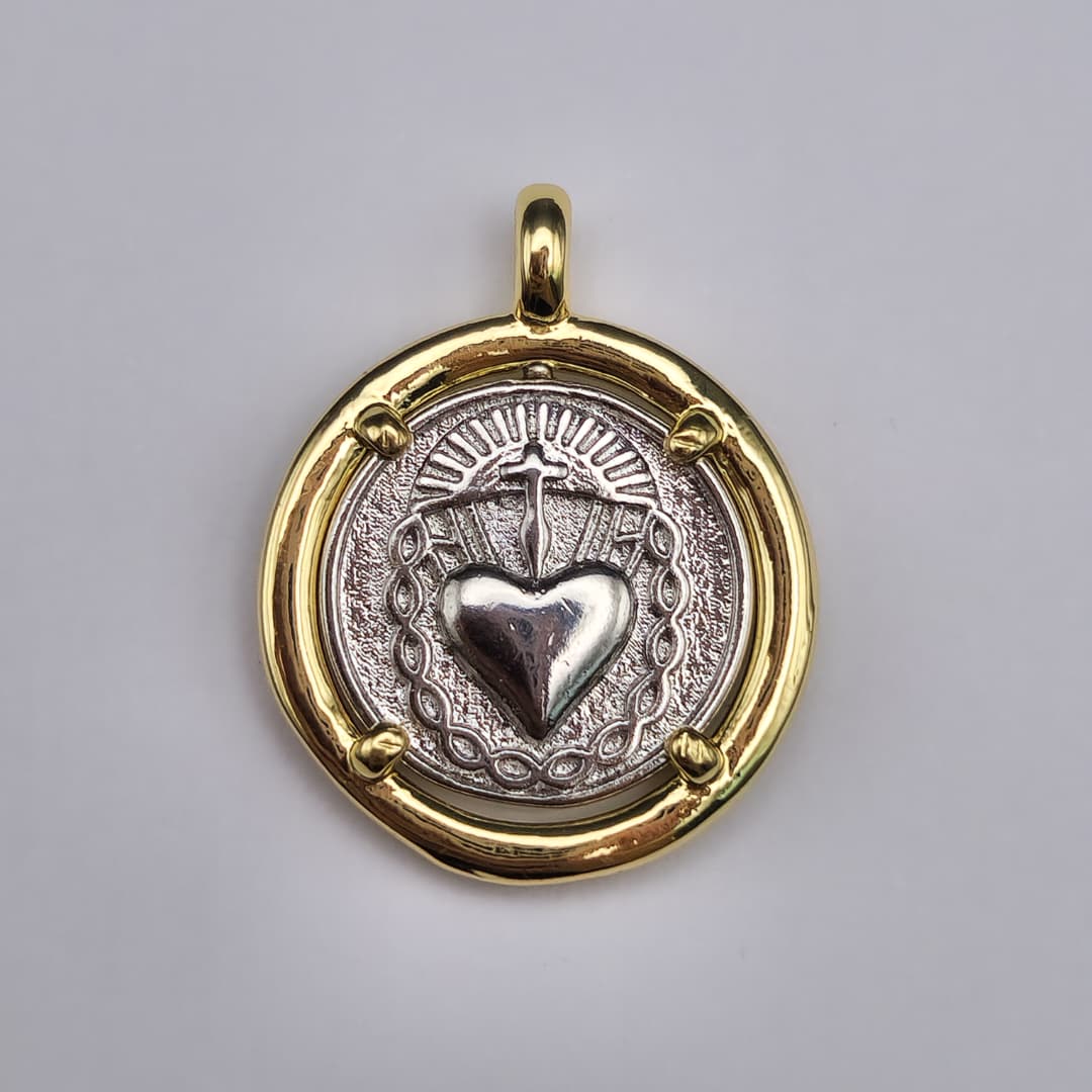 ORO CHINO MEDALLA SAGRADO CORAZON CON PLATEADO 2