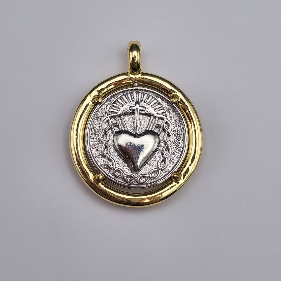 ORO CHINO MEDALLA SAGRADO CORAZON CON PLATEADO