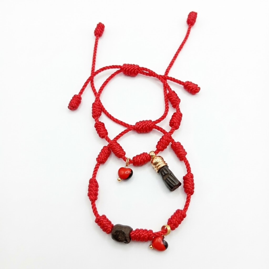 PULSERA 7 NUDOS CON AZABACHE Y PEONIA