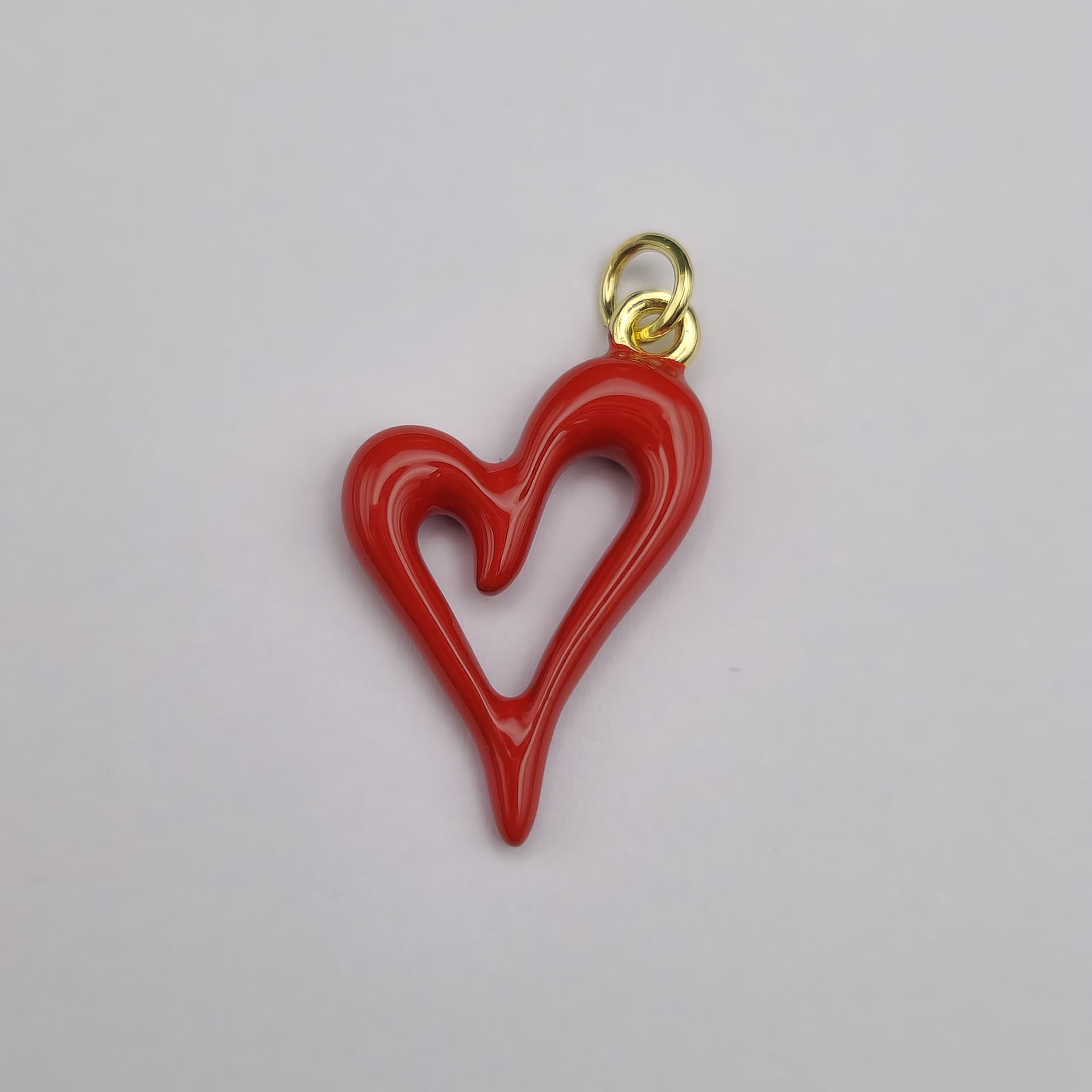 ORO BAÑO 18K DIJE CORAZON ROJO HUECO 16X25MM