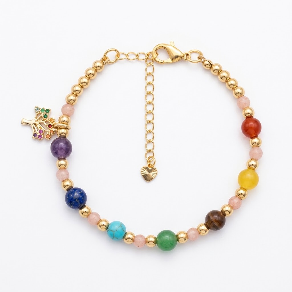 PULSERA CHAKRAS CON CRISTAL CHECO Y BALIN